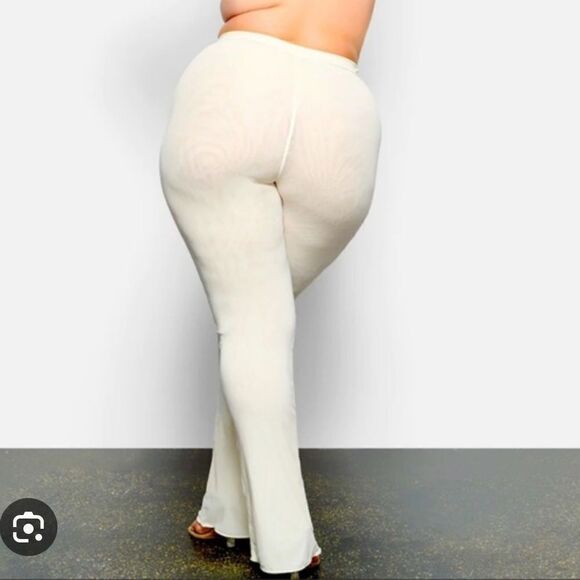 NWT SKIMS Summer Mesh Straight Leg Sheer Neutral Cream High Waist Pants In Bone - Picture 3 of 9